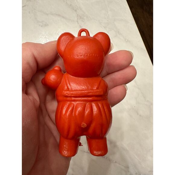 Teddy bear holding bear christmas vintage Hong Kong red ornament plastic eyes - Picture 2 of 5